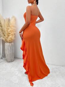 SHEIN SXY 荷葉邊高衩抹胸洋裝 - 亮橙色 - 查看 2