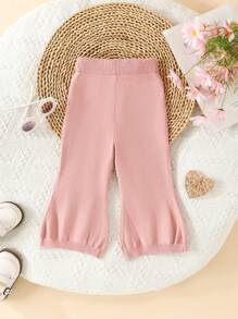 女嬰前蝴蝶結褶皺細節針織長褲