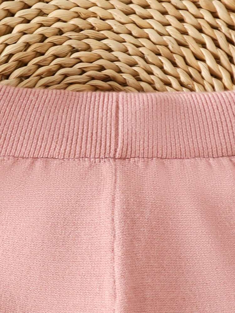 Baby Girl Bow Front Fold Pleated Detail Knit Pants