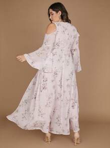 SHEIN Belle Plus 1pc Floral Print Cold Shoulder Split Thigh Bridesmaid Dress - Multicolor - View 4