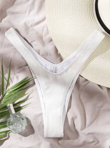 SHEIN Swim 條紋針織高衩泳衣下裝 - 白色 - 查看 1