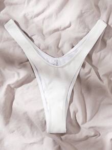 SHEIN Swim 條紋針織高衩泳衣下裝 - 白色 - 查看 5