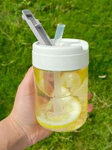 1入組平底無腳杯,水瓶帶草編透明可愛果汁水杯