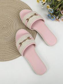 女性戶外平底拖鞋帶鏈子&金屬質感裝飾用品 - 粉色 - 查看 3