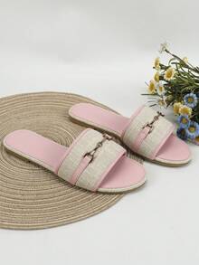 女性戶外平底拖鞋帶鏈子&金屬質感裝飾用品 - 粉色 - 查看 4