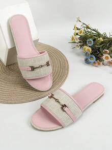 女性戶外平底拖鞋帶鏈子&金屬質感裝飾用品 - 粉色 - 查看 5