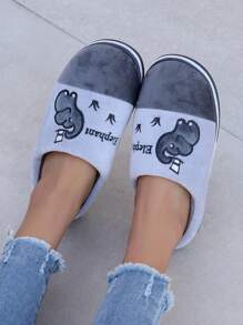 Fall/Winter Elegant Women's Slippers, Cartoon Elephant Design, Fashion Versatile, Warm Fuzzy House Slippers,Fluffy Slippers - Grey - View 3