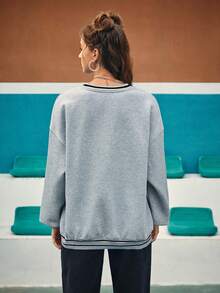 Peachy Keen 休閒字母 條紋女士衛衣 - 灰色 - 查看 2