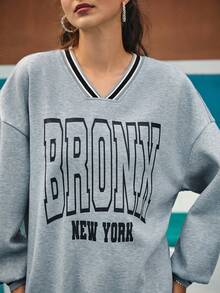 Peachy Keen 休閒字母 條紋女士衛衣 - 灰色 - 查看 3