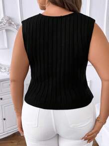 SHEIN LUNE Plus Crossover Cut Out Front Knit Top - Black - View 2