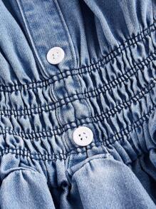 SHEIN Privé 一字肩荷葉邊牛仔裙 - 淺色水洗藍 - 查看 3