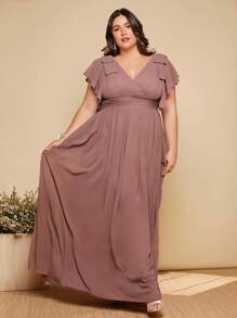 SHEIN Belle Plus Butterfly Sleeve Maxi Bridesmaid Dress - Dusty Pink - View 6