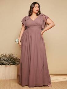 SHEIN Belle Plus Butterfly Sleeve Maxi Bridesmaid Dress - Dusty Pink - View 2