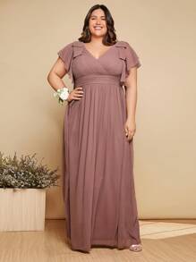 SHEIN Belle Plus Butterfly Sleeve Maxi Bridesmaid Dress - Dusty Pink - View 1