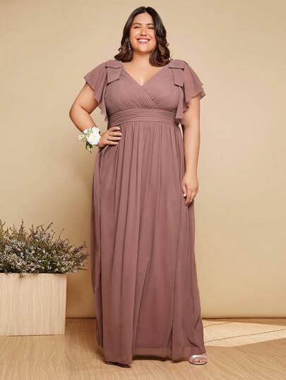 SHEIN Belle Plus Vlinder mouw Maxi Bruidsmeisjes Jurk