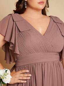 SHEIN Belle Plus Butterfly Sleeve Maxi Bridesmaid Dress - Dusty Pink - View 7