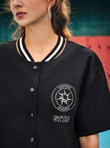 IanAlien 休閒前紐扣繪圖 字母女士襯衫 - 黑色 - 查看 6