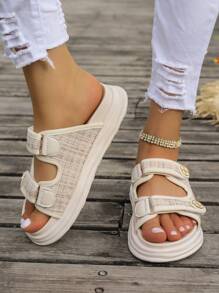 Hook Loop Closure Flat Sandals With Platform, Women's Wedge Heel Thick Platform Sandals In Multicolor