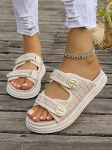 Hook Loop Closure Flat Sandals With Platform, Women's Wedge Heel Thick Platform Sandals In Multicolor