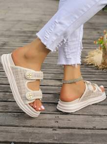 Hook Loop Closure Flat Sandals With Platform, Women's Wedge Heel Thick Platform Sandals In Multicolor