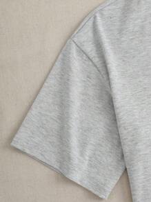 SHEIN EZwear Đồ họa Hình & Chữ cái Áo phông Crop - Xám - Xem 4