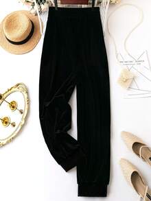 Calvaya Plus Solid Elastic Waist Sweatpants - Black - View 2