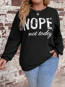 SHEIN LUNE Hơn Đồ họa Khẩu hiệu Thả vai Áo nỉ - màu đen - Xem 3