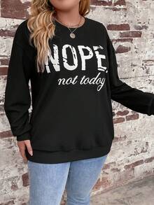 SHEIN LUNE Hơn Đồ họa Khẩu hiệu Thả vai Áo nỉ - màu đen - Xem 6