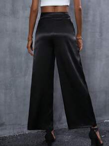 SHEIN LUNE Solid Wide Leg Suit Trousers - Black - View 2