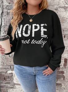 SHEIN LUNE Hơn Đồ họa Khẩu hiệu Thả vai Áo nỉ - màu đen - Xem 1