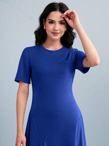Modelyn Solid Pocket Patched Asymmetrical Hem Dress