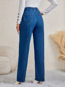 SHEIN Tall Seam Detail Straight Leg Jeans - Medium Wash - View 2