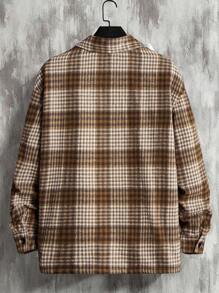 Manfinity VCAY Áo khoác ngoài trễ vai họa tiết kẻ caro rộng rãi, không có áo phông - Màu Khaki - Xem 2