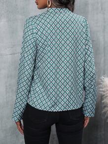 SHEIN Clasi Allover Print Notched Neckline Blouse - Green - View 2