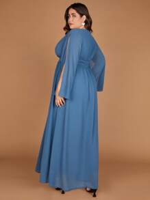 SHEIN Belle Plus 1pc Split Sleeve Maxi Chiffon Dress - Blue - View 4