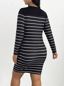 SHEIN Maternidade Plus Impressão Listrada Vestido Bodycon - Preto - Ver 2