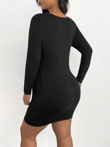 SHEIN Maternity Plus Notched Neckline Bodycon Dress - Black - View 2