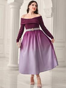 Modelyn Plus Ombre Off Shoulder Dress Without Belt - Multicolor - View 1