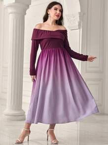 Modelyn Plus Ombre Off Shoulder Dress Without Belt - Multicolor - View 3