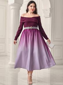 Modelyn Plus Ombre Off Shoulder Dress Without Belt - Multicolor - View 4