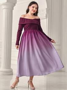 Modelyn Plus Ombre Off Shoulder Dress Without Belt - Multicolor - View 5