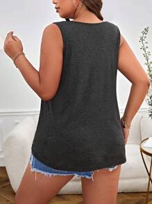 SHEIN Essnce Áo hai dây Plus Size màu trơn Giải trí - màu đen - Xem 2