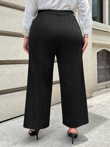 SHEIN Privé 大碼貝殼邊闊腿褲 - 黑色 - 查看 2