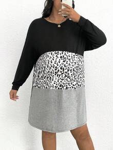 SHEIN Thai sản Hơn In hoa Báo Khối màu Thả vai Đầm - Nhiều màu - Xem 5