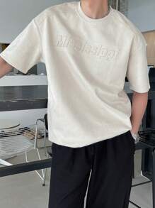 DAZY Men Letter Graphic Drop Shoulder Tee - Beige - View 3