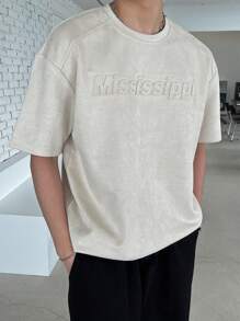 DAZY Men Letter Graphic Drop Shoulder Tee - Beige - View 4