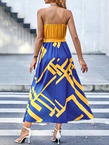 VaVaBold Geo Print Belted Cami Dress - Yellow - View 2