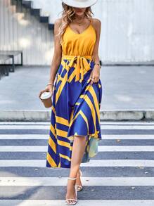 VaVaBold Geo Print Belted Cami Dress - Yellow - View 5