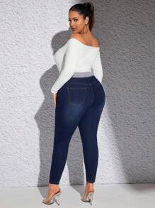 SHEIN SXY Plus Drawstring Waist Skinny Jeans - Dark Wash - View 2