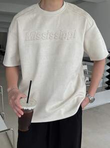 DAZY Men Letter Graphic Drop Shoulder Tee - Beige - View 5